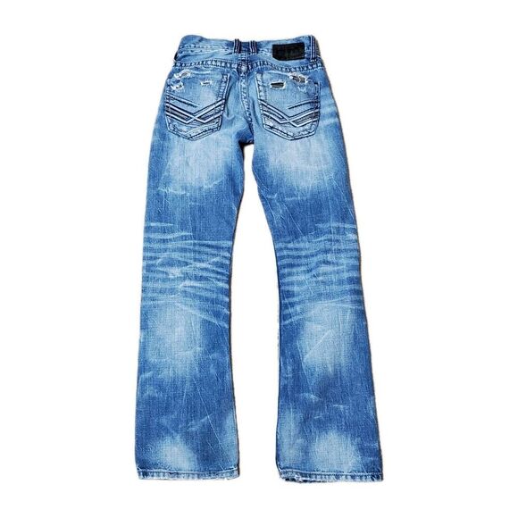 BKE Carter Teens Sz 26R Button Fly Denim Blue Jeans Factory Distressed Destoryed - Picture 3 of 11